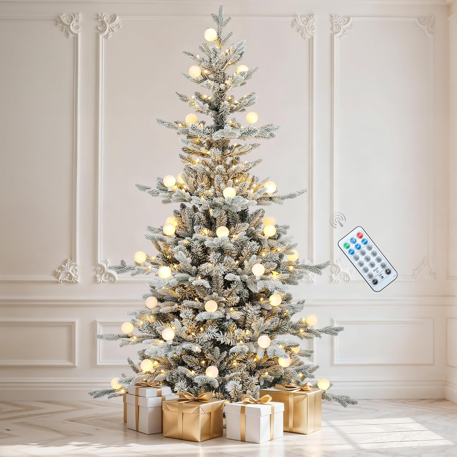 Flocked & Pre-Lit Christmas Trees with Lights & Bulbs