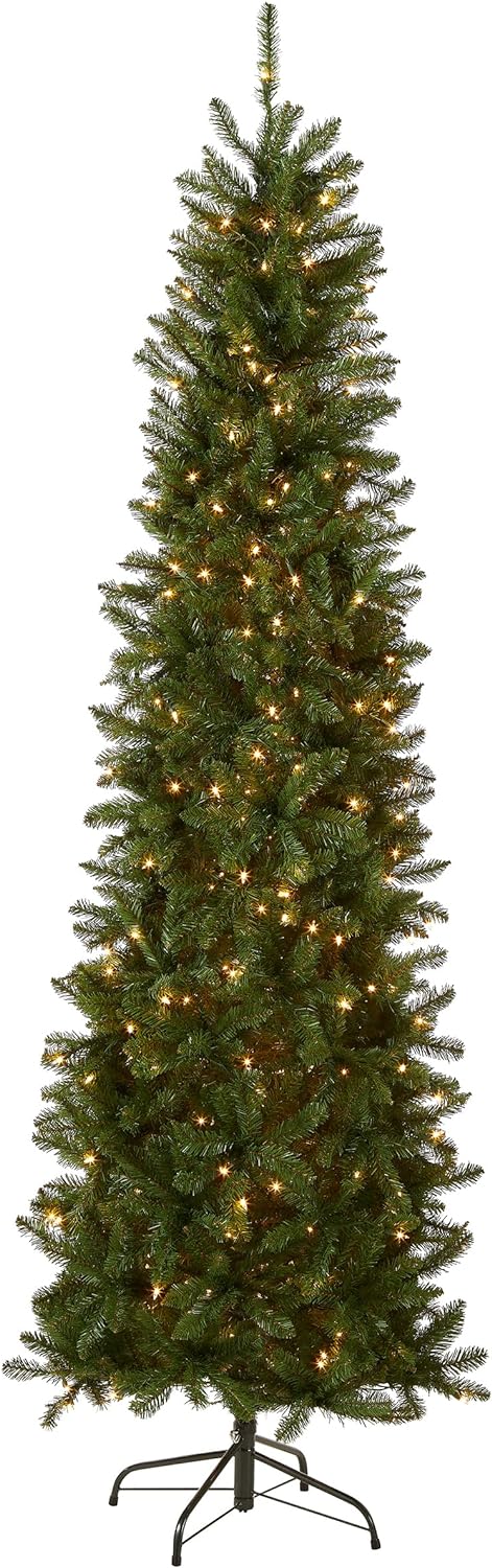 9ft Pre-Lit Kingswood Fir Slim Christmas Tree, Clear Lights
