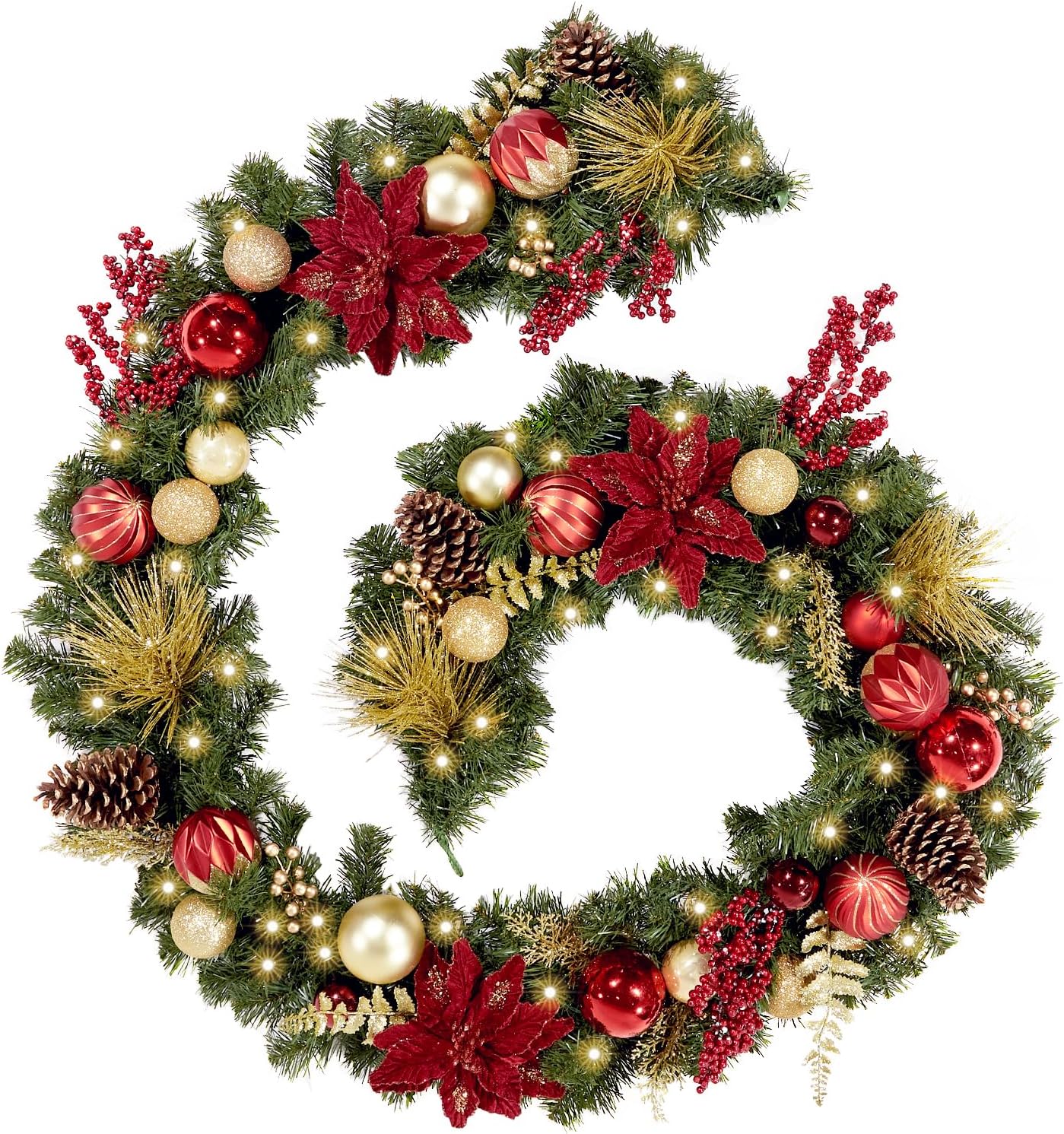 9ft Pre-lit Christmas Garland - 50 LED Lights, Battery Operated