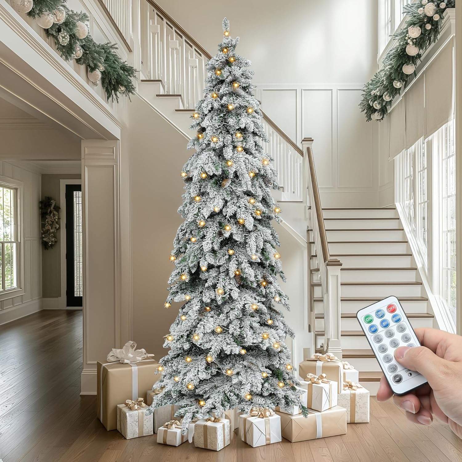 YITAHOME Pre-Lit Flocked Christmas Trees - Various Sizes