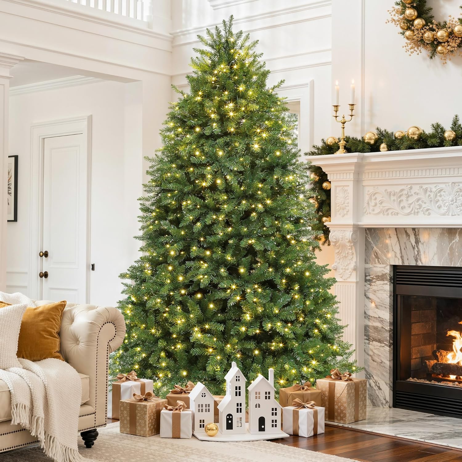 Flocked & Pre-Lit Christmas Trees with Lights & Bulbs