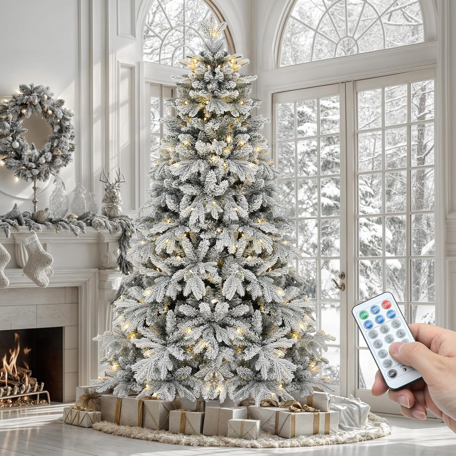 YITAHOME Pre-Lit Flocked Christmas Trees - Various Sizes